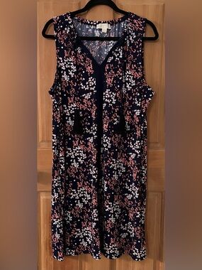 Michael Kors Womens XL Floral Navy Blue Sleeveless Tasseled